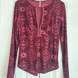 Free People Burgundy Patterned Blouse